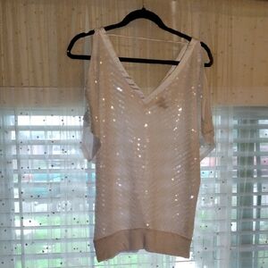 2b bebe Women's Sequin White Sequin V-Neck Blouse, Size: M